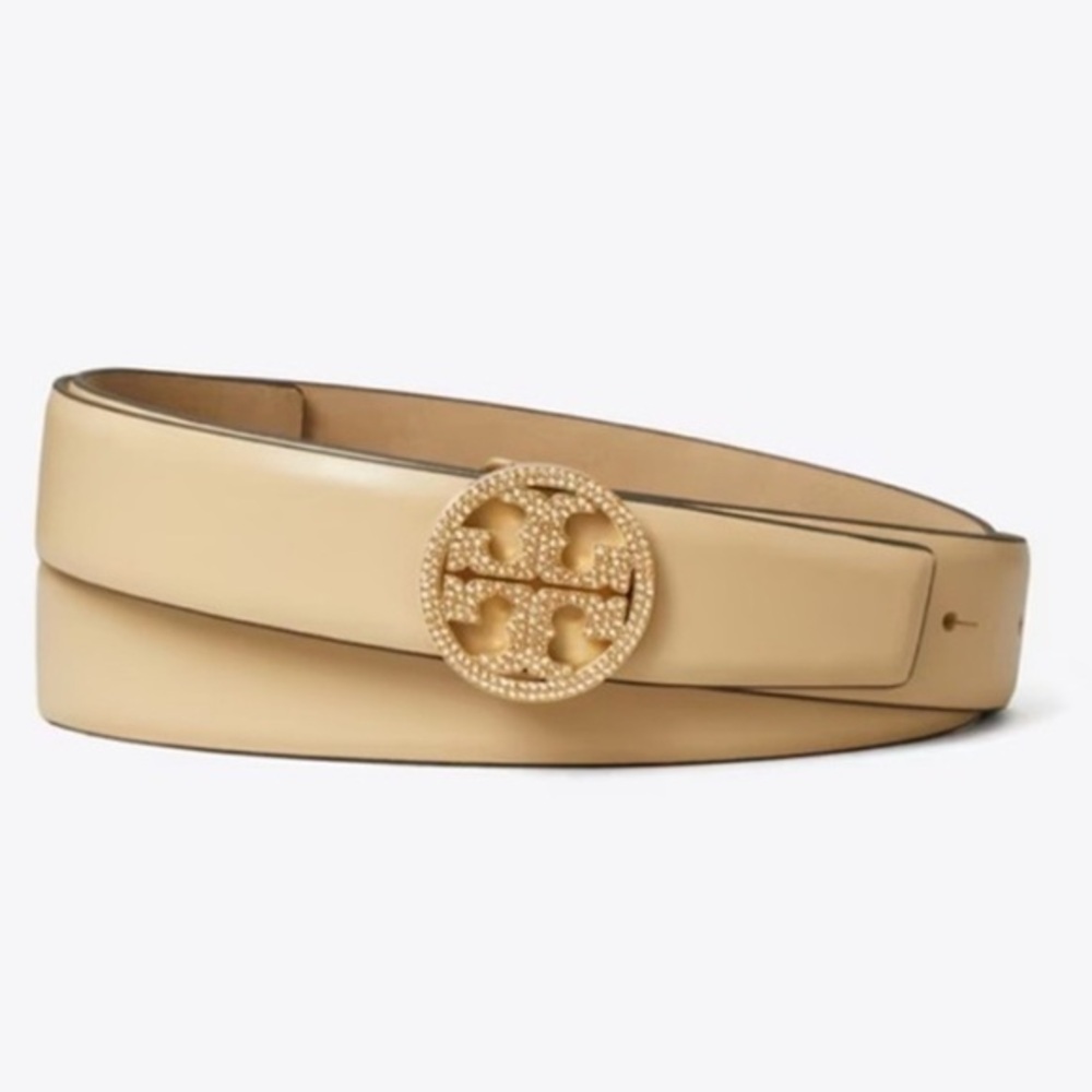 Tory Burch 1" MILLER SMOOTH LEATHER PAVÉ LOGO BELT